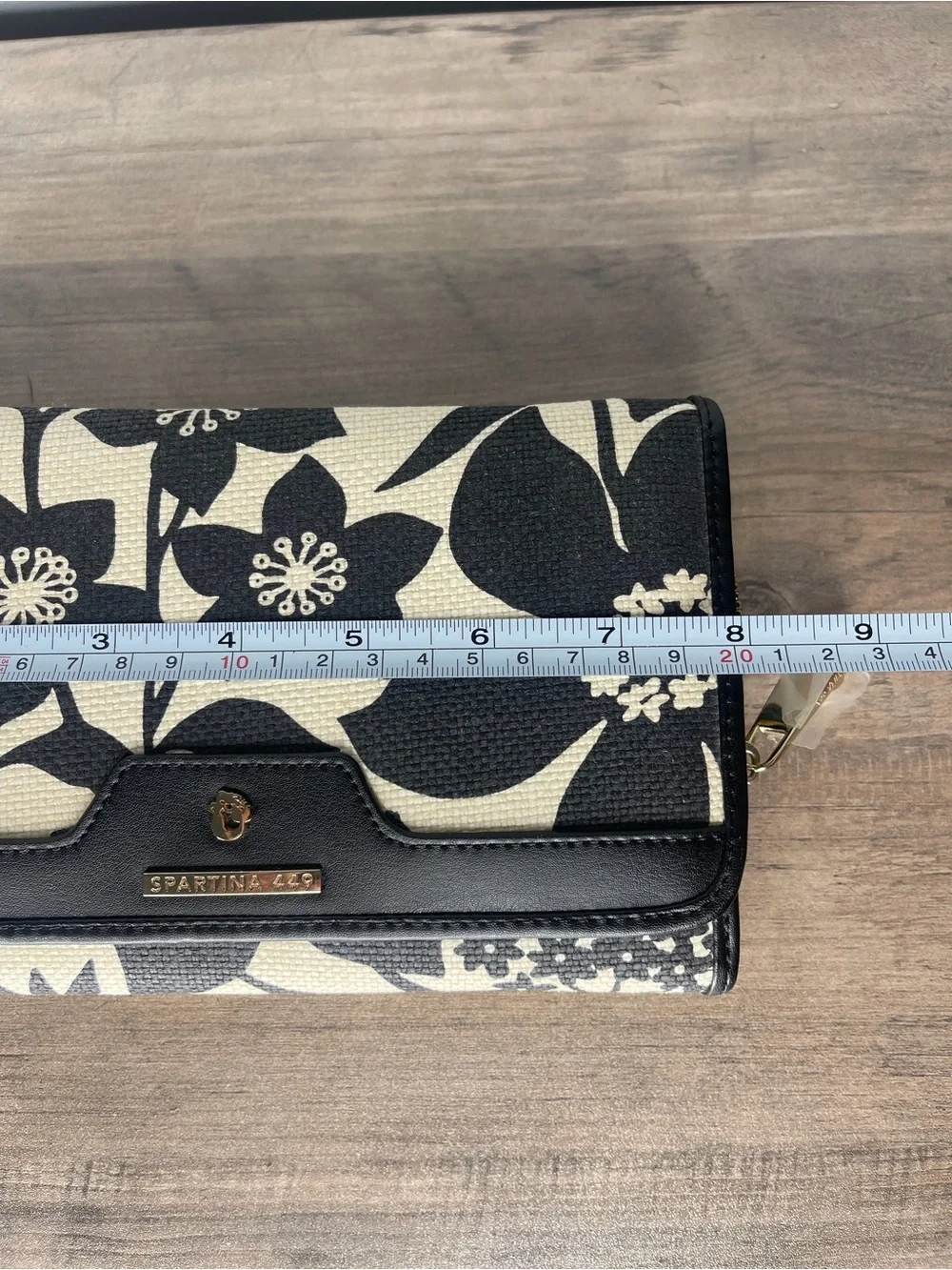 Spartina 449 snap wallet large floral linen leather black new
